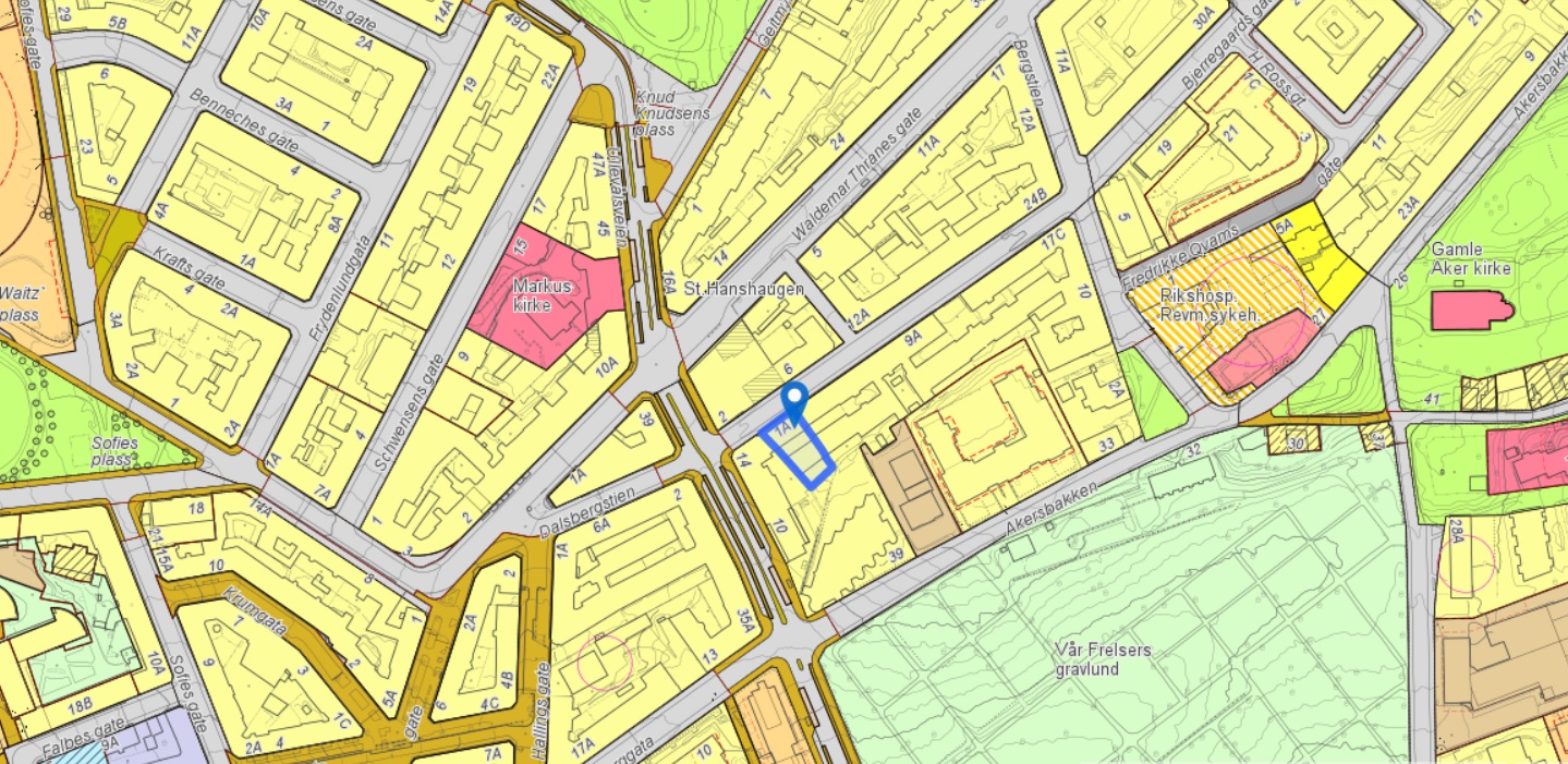 Du finner arkitektkontoret vårt ved St. Hanshaugen på gateplan i Bjerregaards gate 1